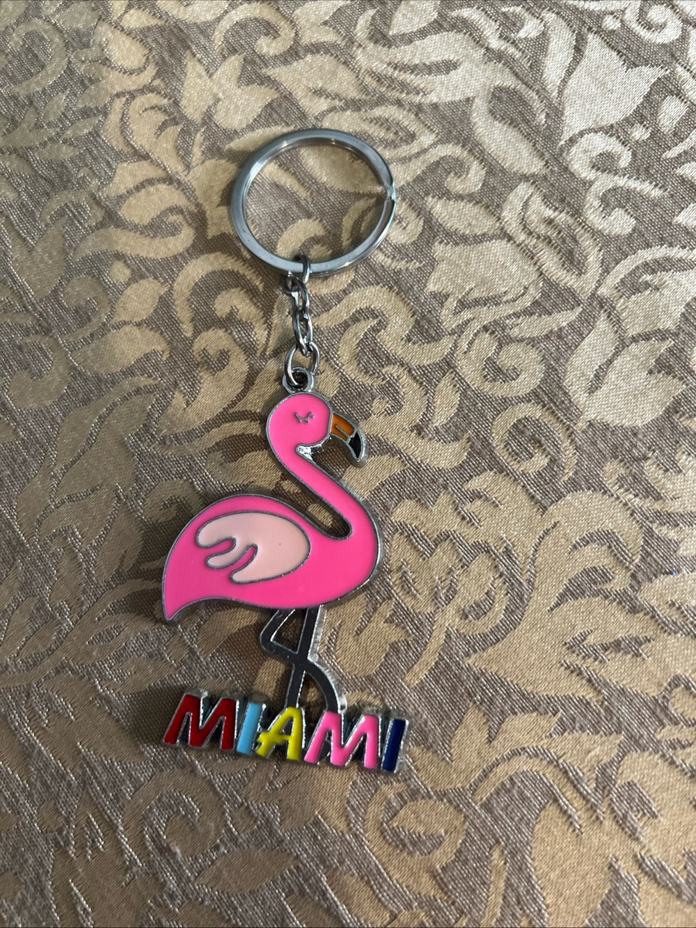 Miami Keychain Florida Pink Flamingo Beach Party Pink